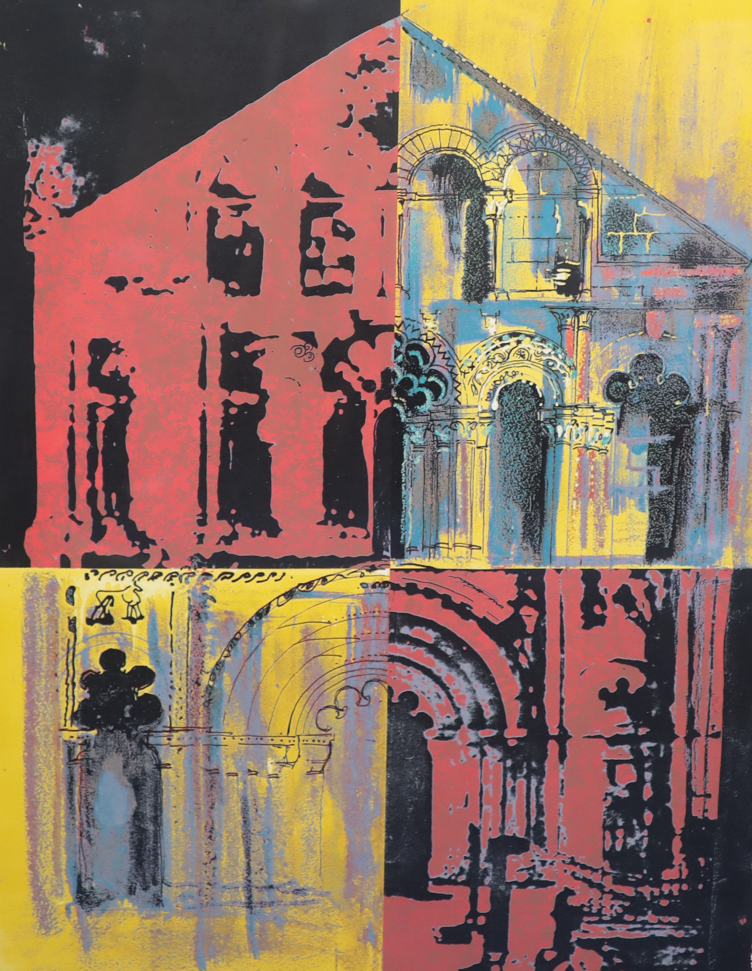 John Piper (1903-1992), Petit Palais, pink and yellow (Levinson 214), Screenprint, 80 x 58 cm.